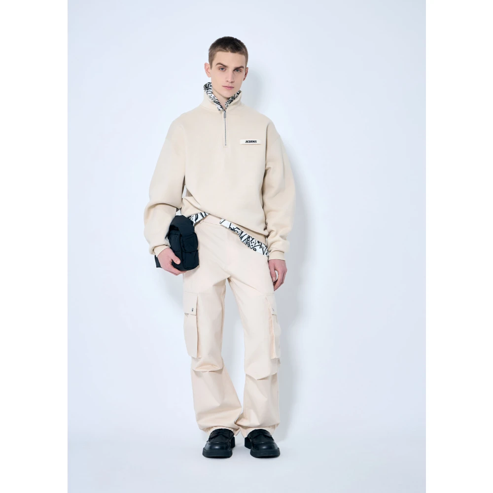 Jacquemus Logo Patch Katoenen Sweatshirt Beige Heren