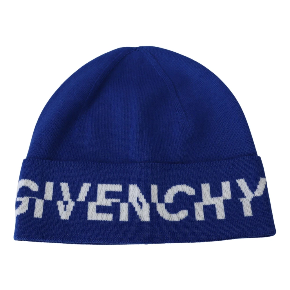 Givenchy Chique Kobaltblauwe Wollen Beanie met Logo Detail Blue Unisex