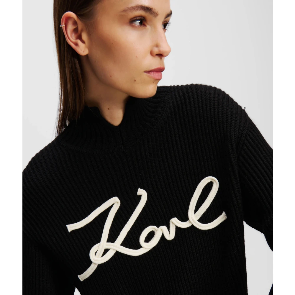 Karl Lagerfeld Zwarte gebreide trui met logoaccent Black Dames