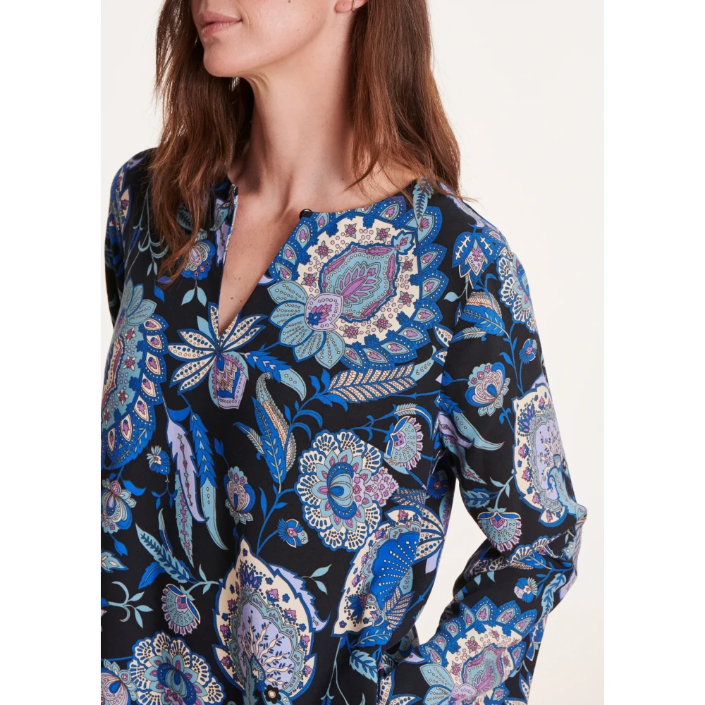 La Fée Maraboutée Korte zwarte en blauwe bedrukte jurk Blue Dames
