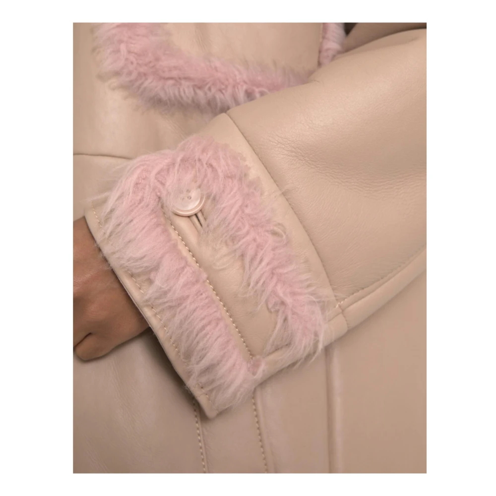 Dolce & Gabbana Roze Shearling Lange Jas Beige Heren