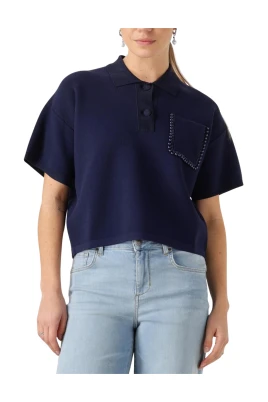 Blå Polo Topp för Kvinnor