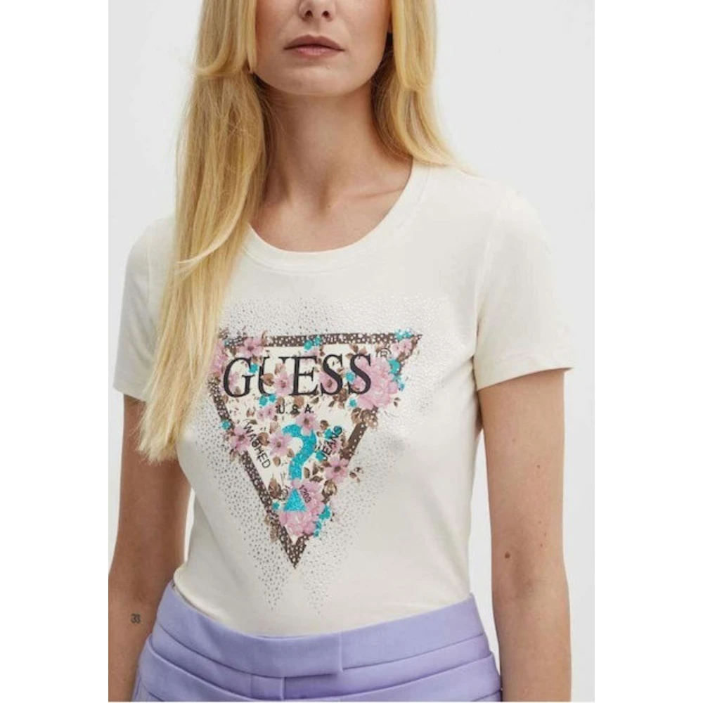 Guess Logo T-shirt voor vrouwen Beige Dames