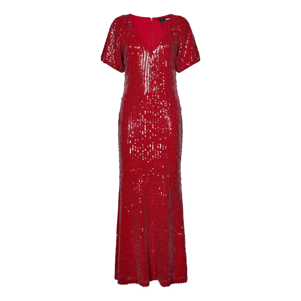 Rotate Birger Christensen Rode V-hals Pofmouw Jurk Red Dames