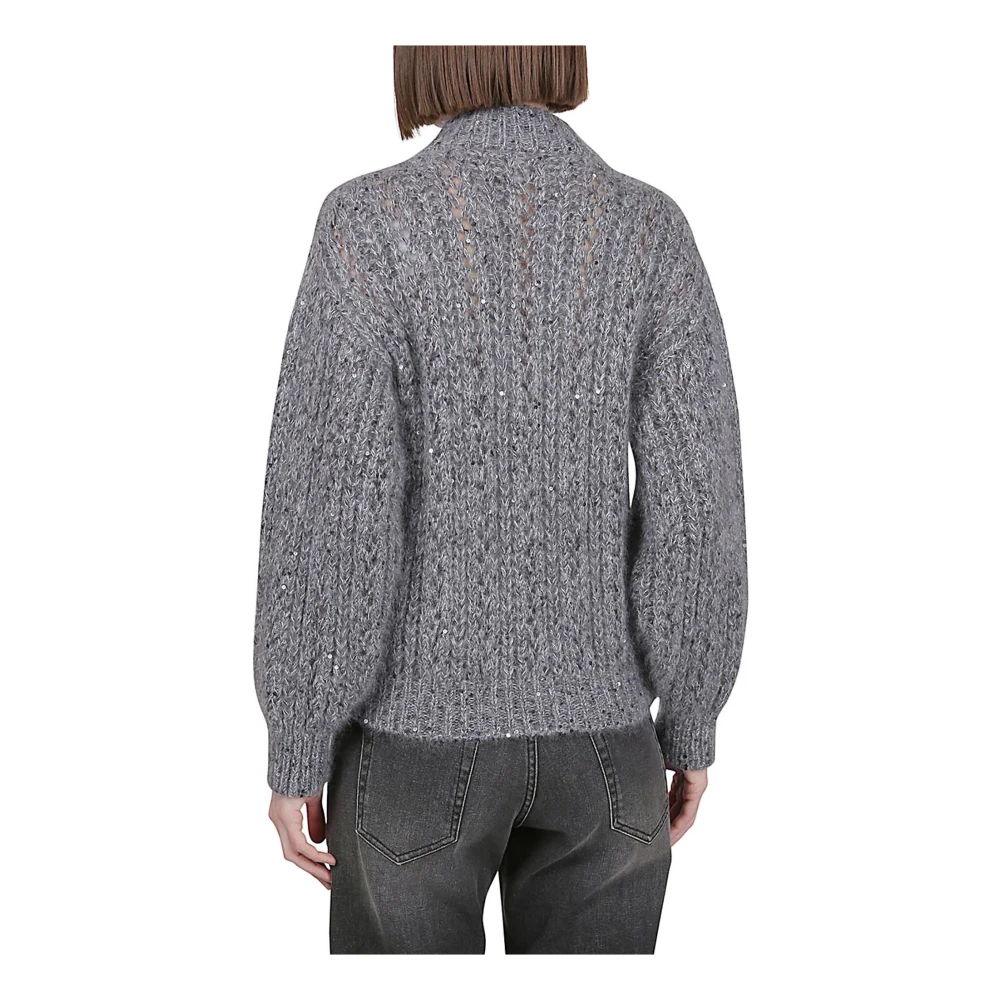 Eleventy Paillet Bomber Sweater in Mohair Zijde Gray Dames