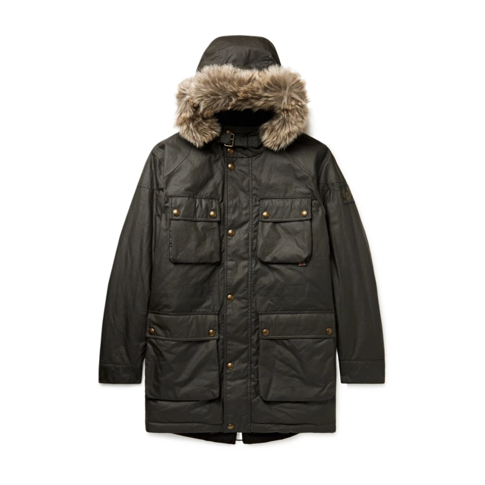 Belstaff Gewatteerde Parka met Afneembare Imitatieleren Rand Green Heren