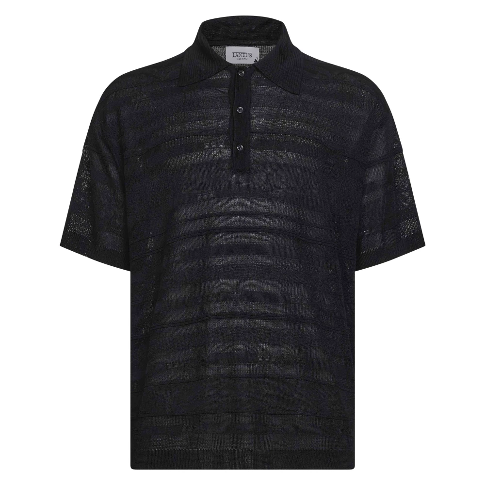 Laneus Men's Black Polo Shirts, Xl, Knitted Polo