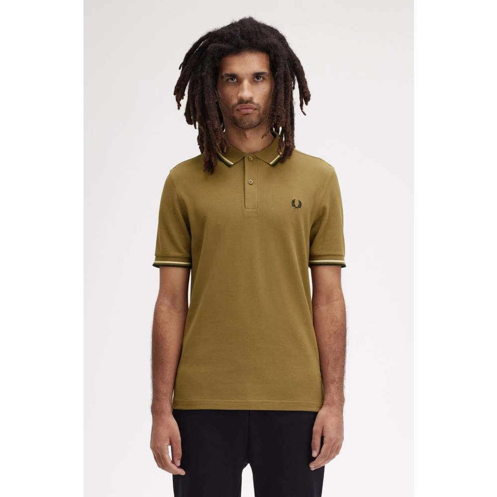 Fred Perry Bruin Gestreept Polo Shirt met Contrast Brown Heren