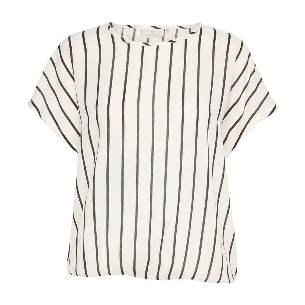 Kaffe Gestreepte Blouse met Korte Mouwen White Dames