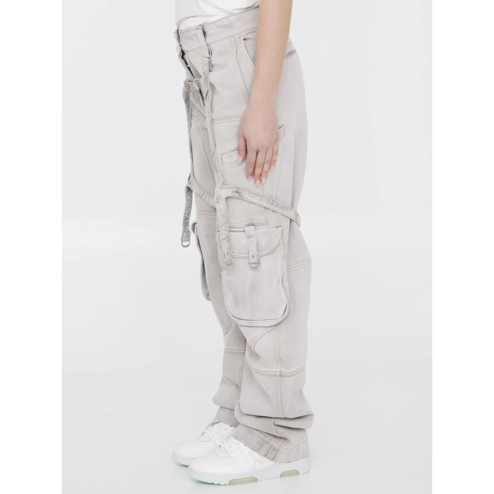 Off White Lila Cargo Jeans met Harnas Details White Dames