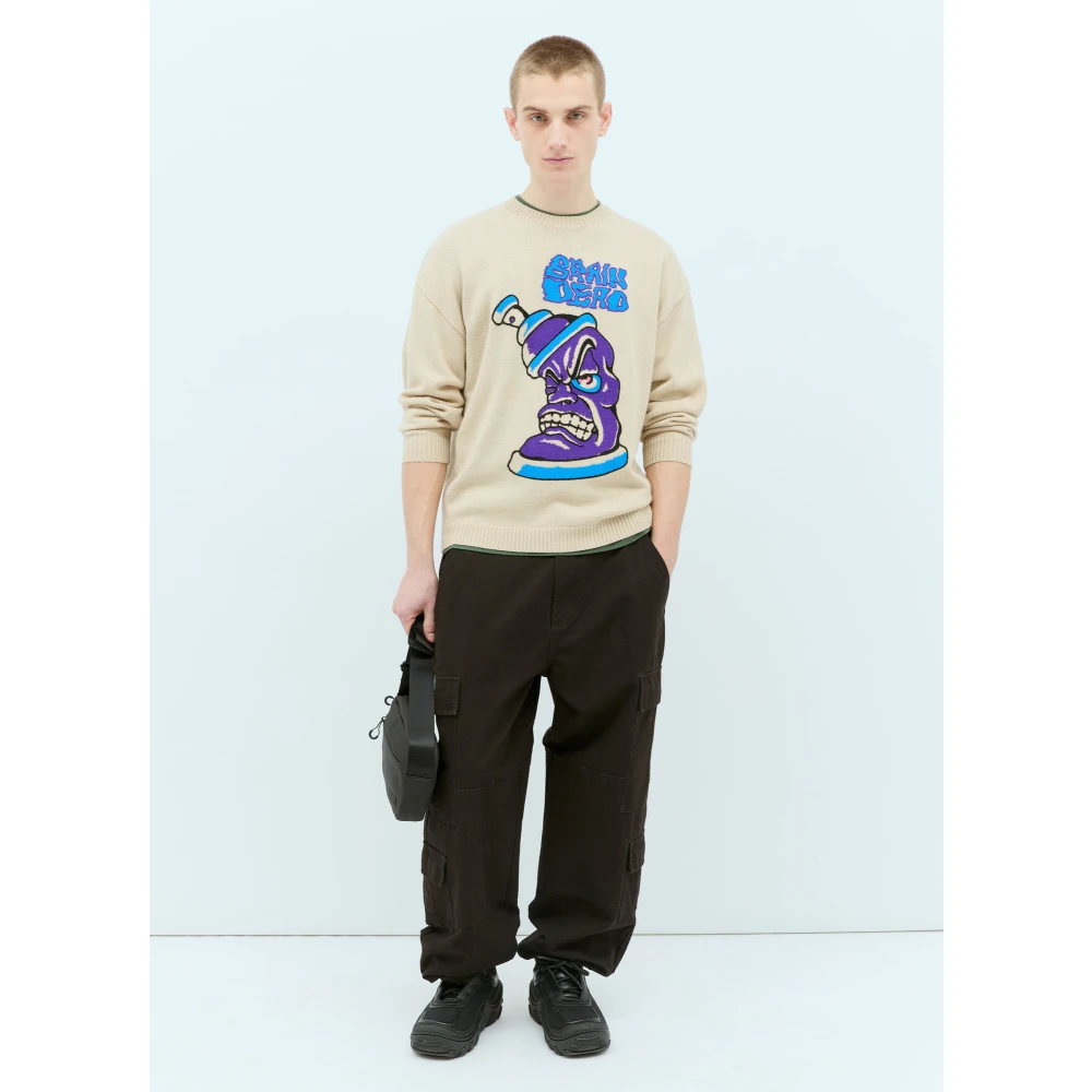 Brain Dead Grafische Print Gebreide Trui Beige Heren