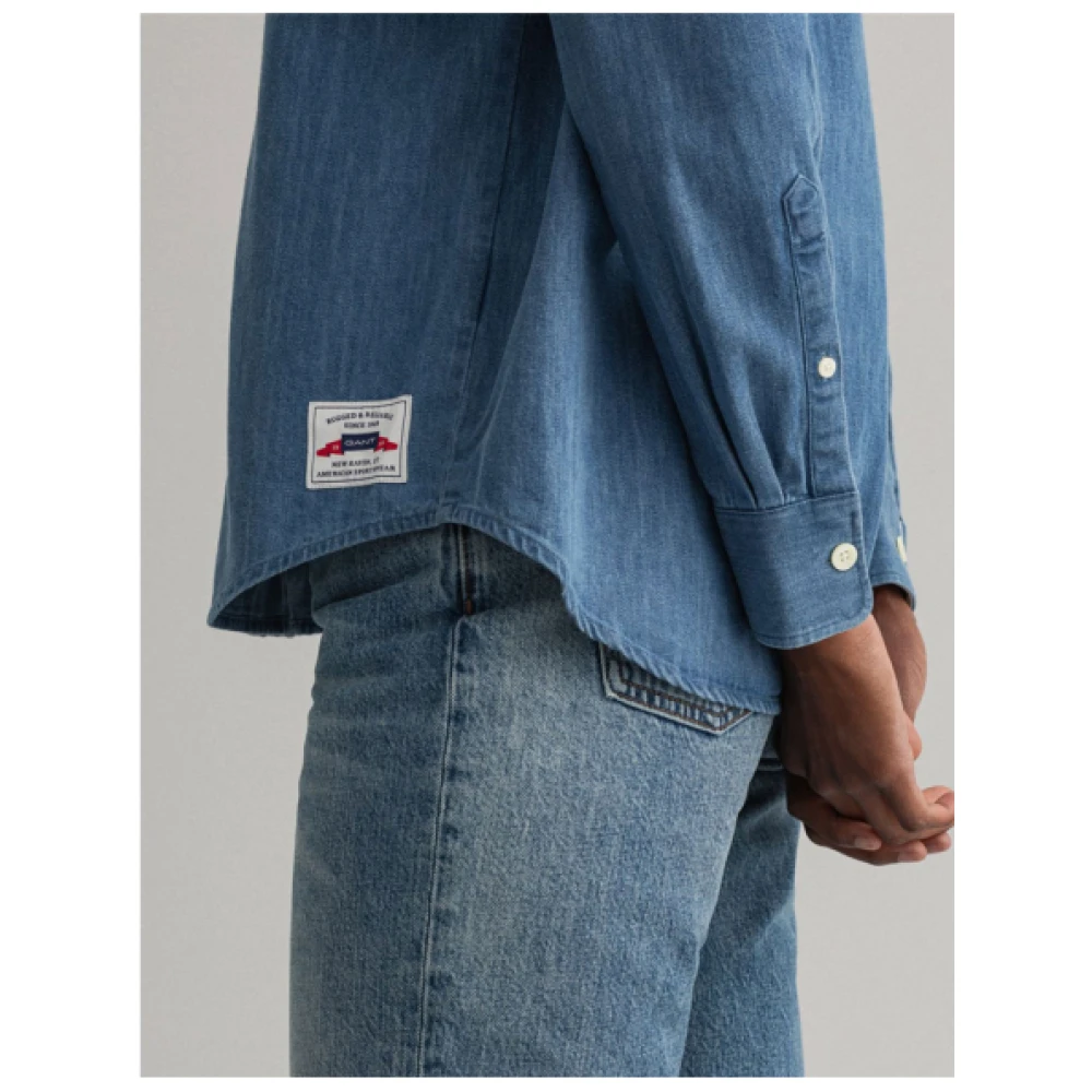 Gant Oversized Denim Overhemd met Verlaagde Schouders Blue Dames