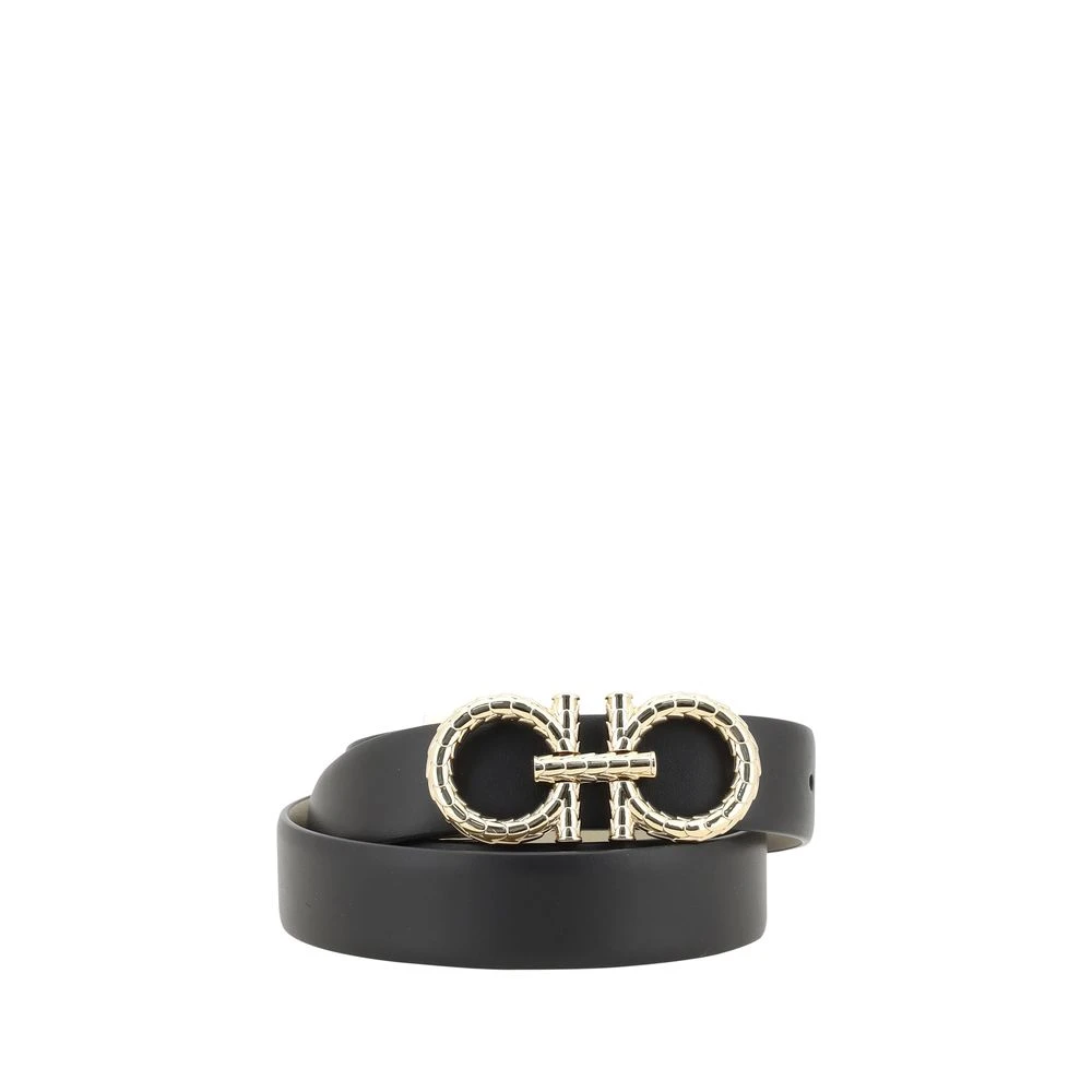 Ferragamo Women's Black Reversible Gancini Leather Belt