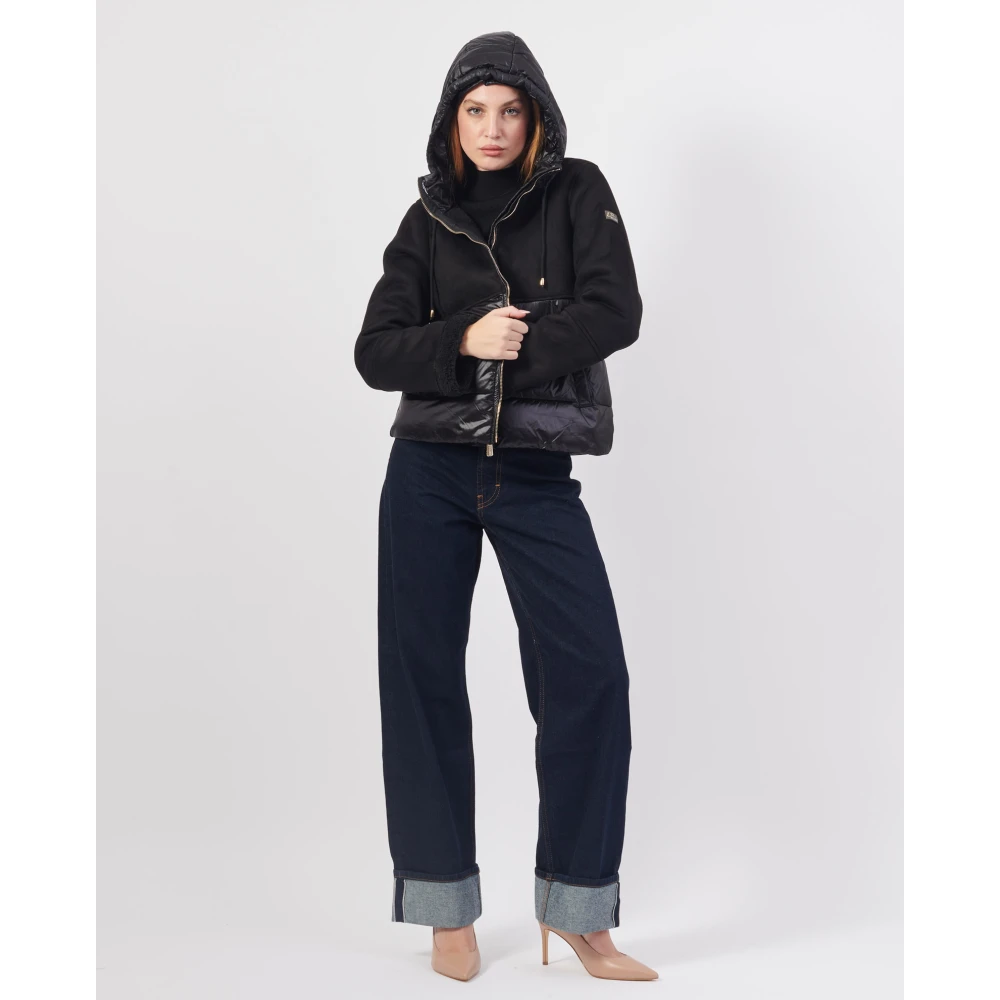 YES ZEE Zwarte gewatteerde jas met capuchon Black Dames