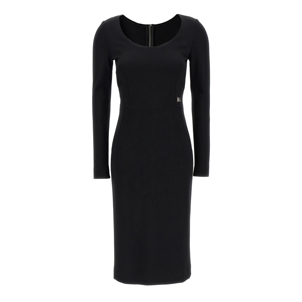 Dolce & Gabbana Women's Black Milano Rib Calf-Length Dress With Dg Logo