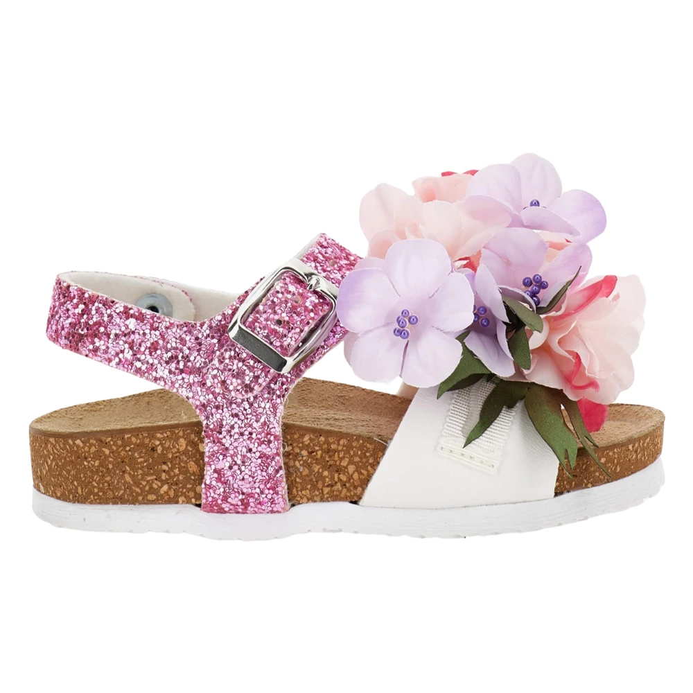 Monnalisa Girls Pink Kids Sandals, 34 Eu, Glitter Bouquet Sandals