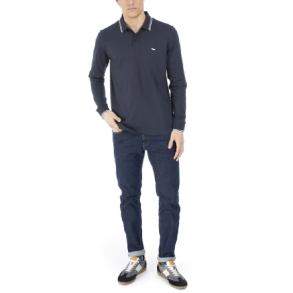 Harmont & Blaine Blauw Gestreept Lange Mouw Katoenen Polo Blue Heren