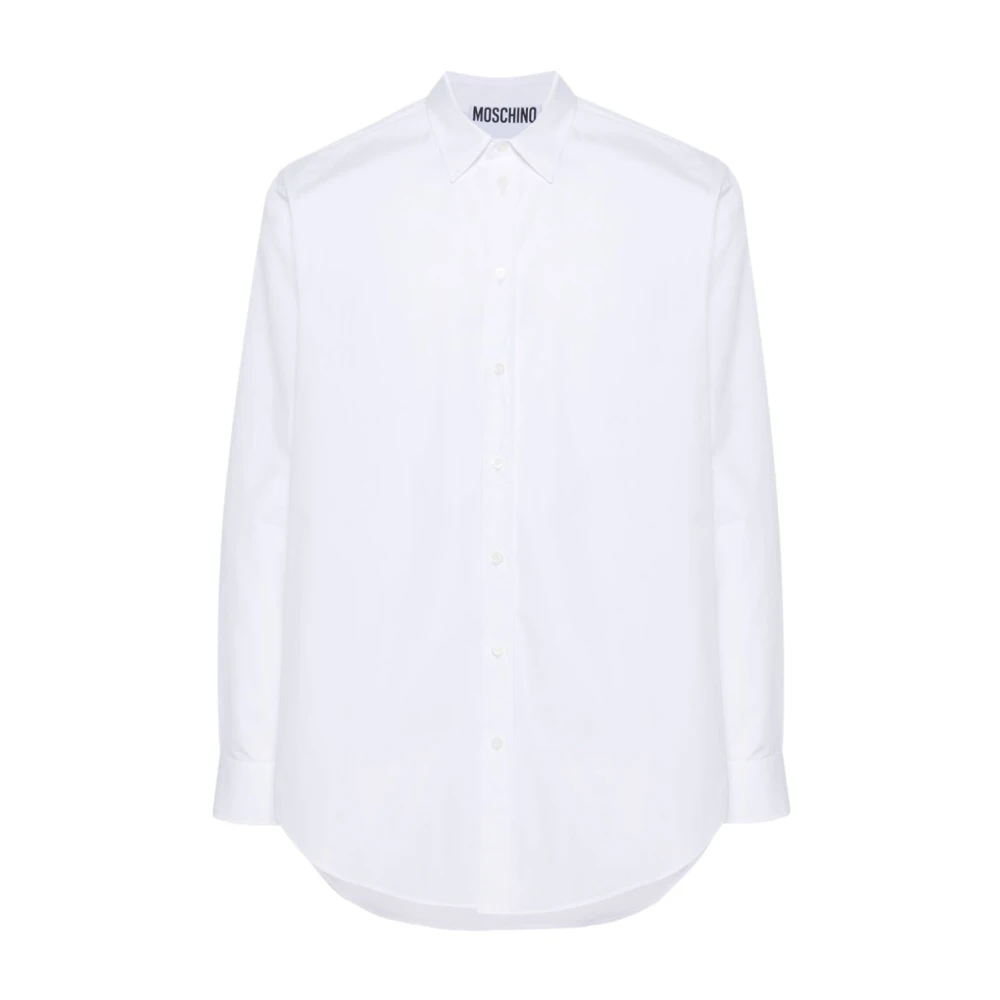 Moschino Witte Katoenen Poplin Overhemd met Geborduurd Logo White Heren