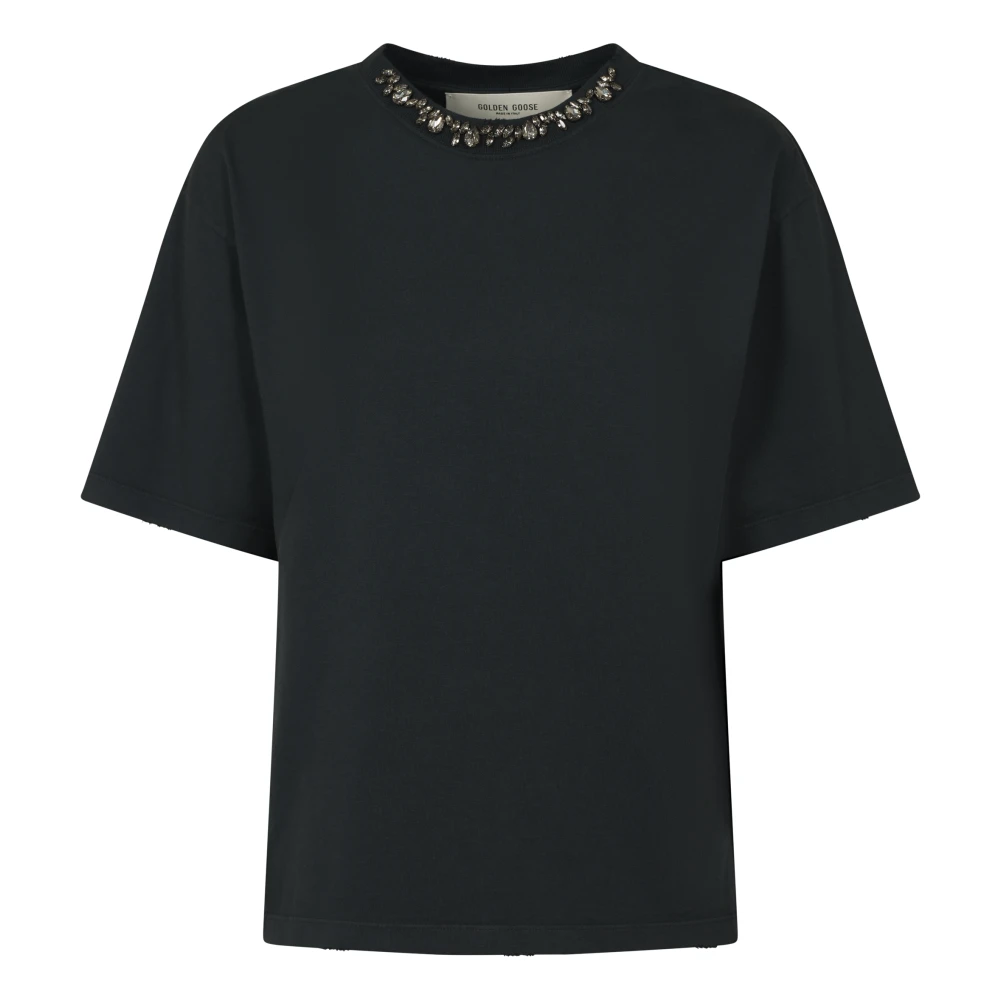 Golden Goose Women's Black T-Shirts, S, Crystal Embellished Cotton T-Shirt