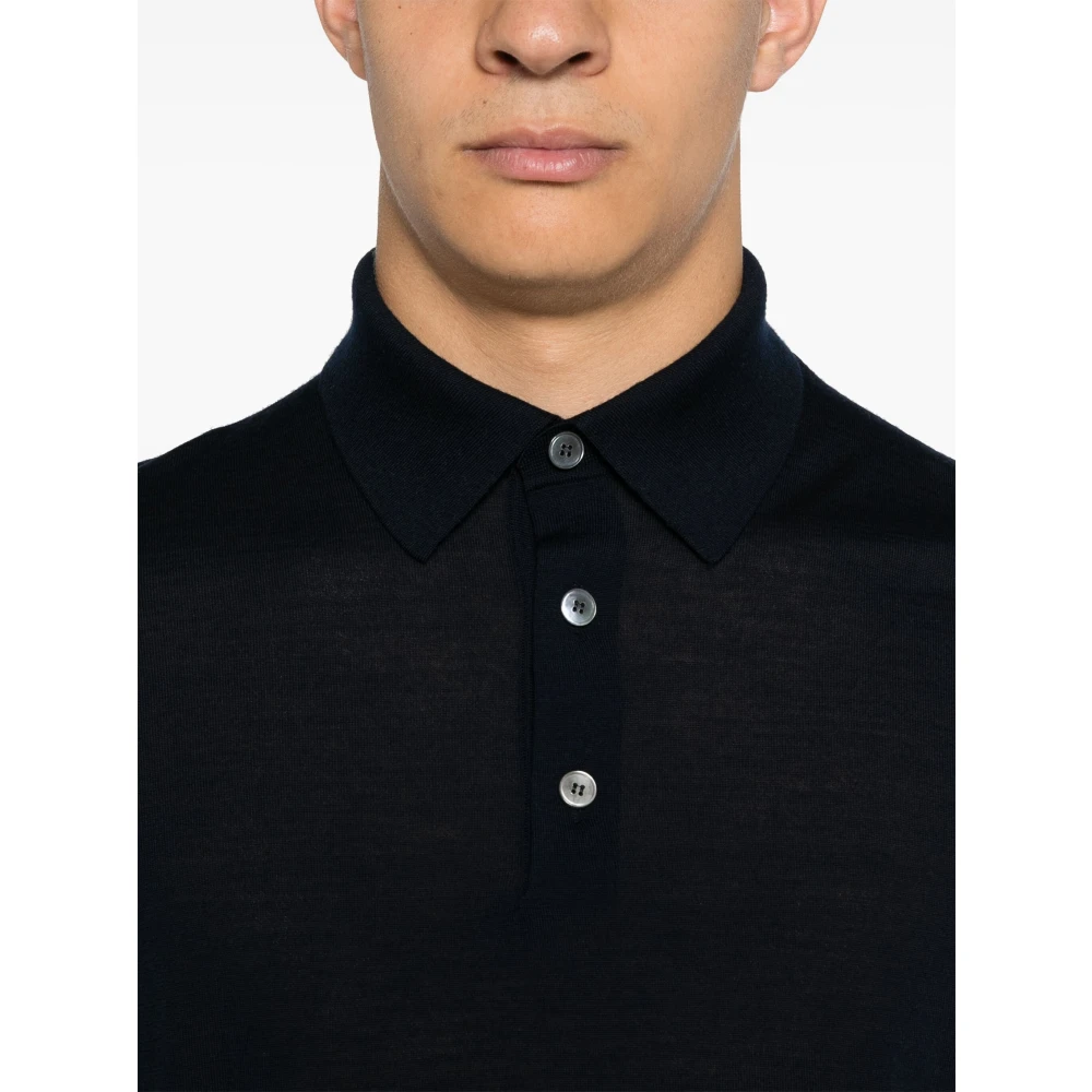 Ermenegildo Zegna Luxe Wollen Gebreide Poloshirt Blue Heren