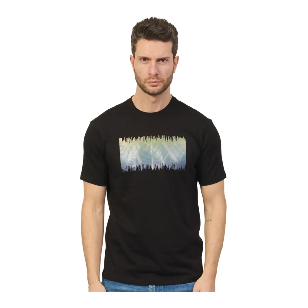 Armani Exchange Zwart Logo Print Katoenen T-shirt Black Heren
