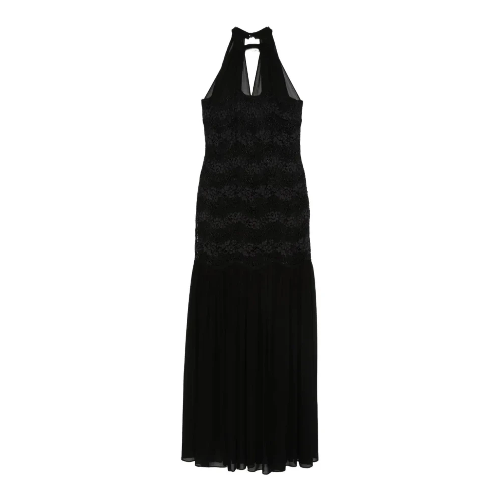 Twinset Women's Black Abito In Pizzo Scollo All'americana Orlo Svasato