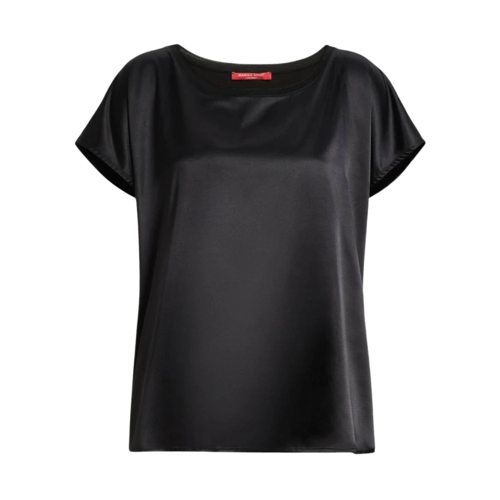 Marina Rinaldi Elegant Satin Jersey Crewneck T-shirt Black Dames