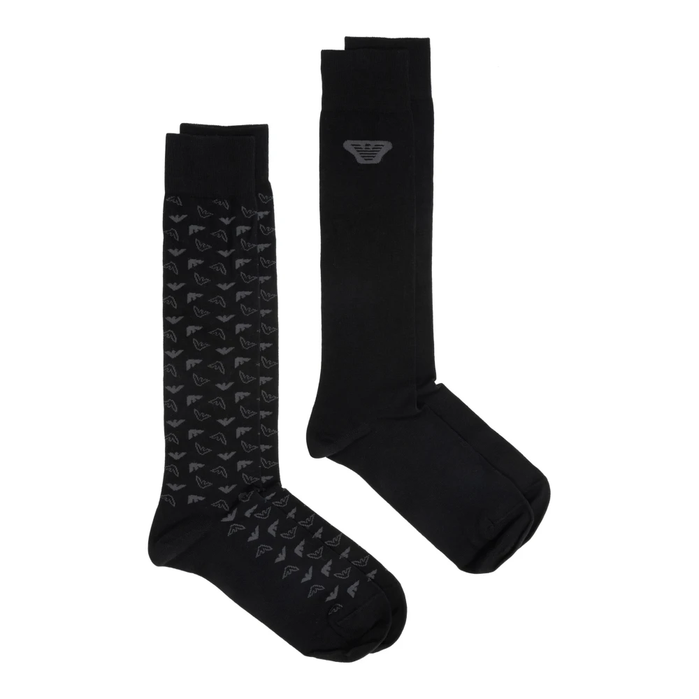 Emporio Armani Abstract Effen Sokken 2 Pack Logo Black Heren