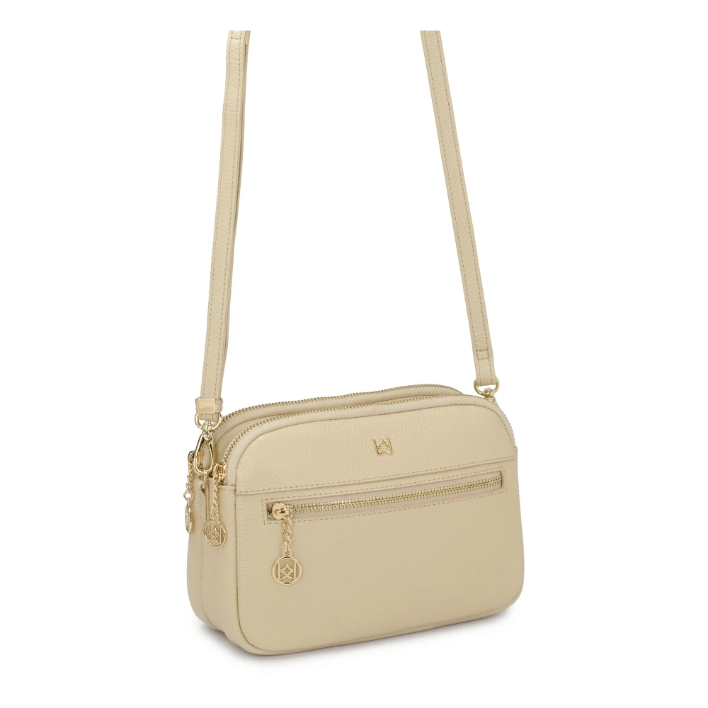 Kazar Roomkleurige leren handtas met 3 compartimenten Beige Dames