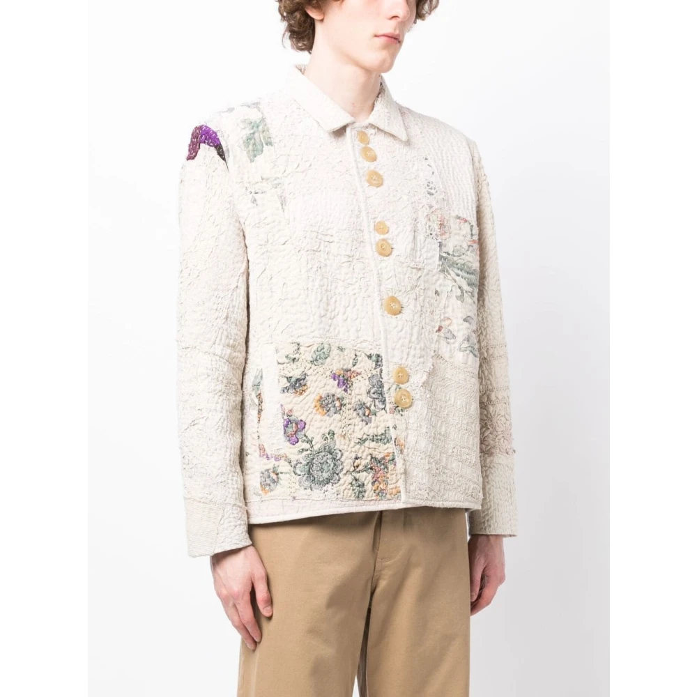 By Walid Beige Bloemen Patchwork Katoenen Jas Multicolor Heren