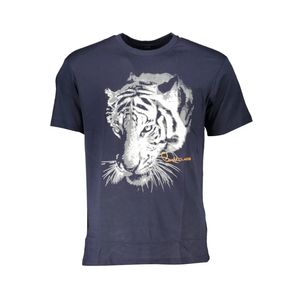 Cavalli Class Blauw Katoenen Bedrukt T-Shirt Blue Heren