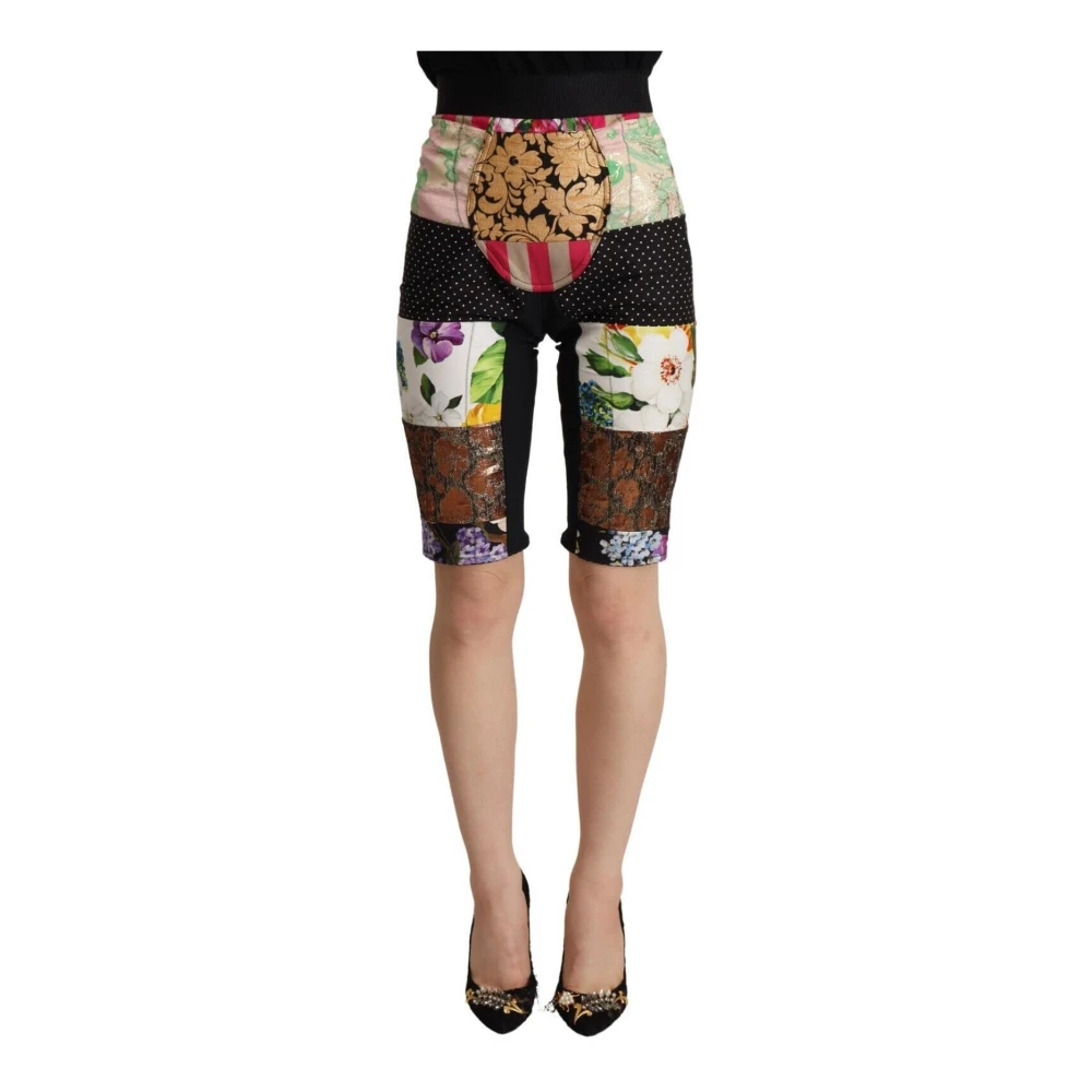 Dolce & Gabbana Women's Multicolor Casual Shorts,, Floral Print Mid-Waisted Cropped Trousers Small