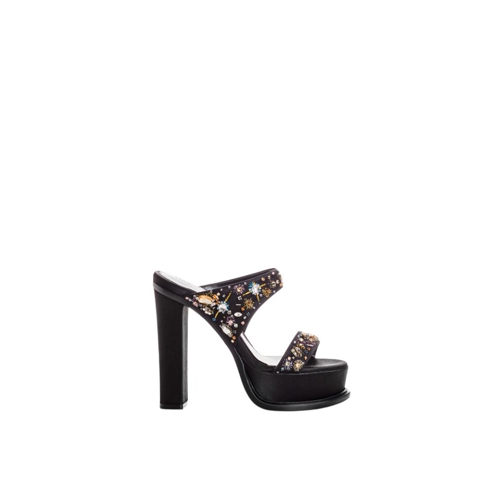 Zwarte Leren Plateau Muiltjes met Kristallen Alexander McQueen Dames Miinto