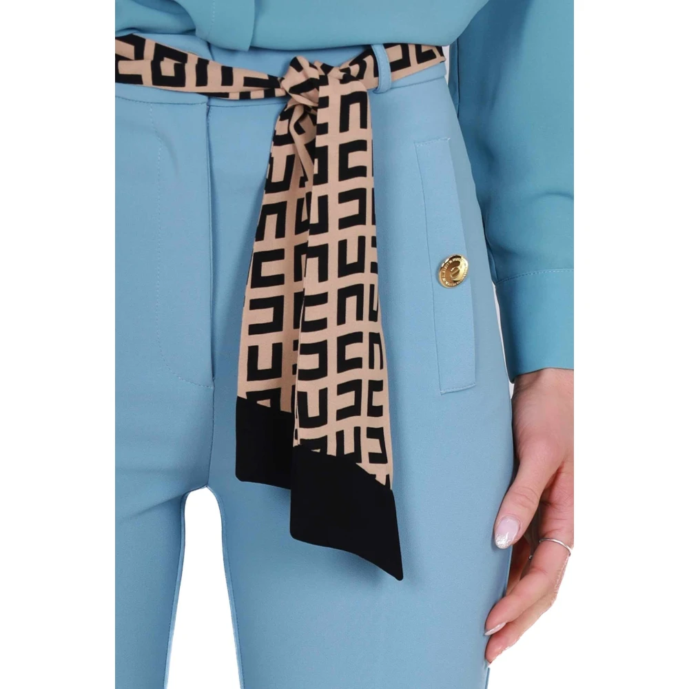 Elisabetta Franchi Elegante Blauwe Crepe Flared Broek Blue Dames