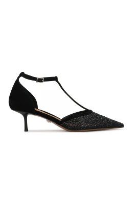 Suede Rhinestone Pumps