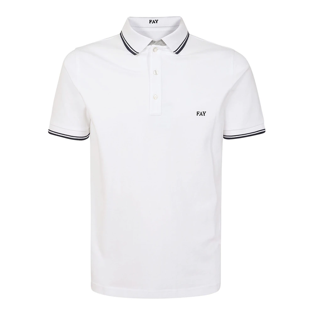 Fay Blauw Stretch Katoen Polo Shirt White Heren