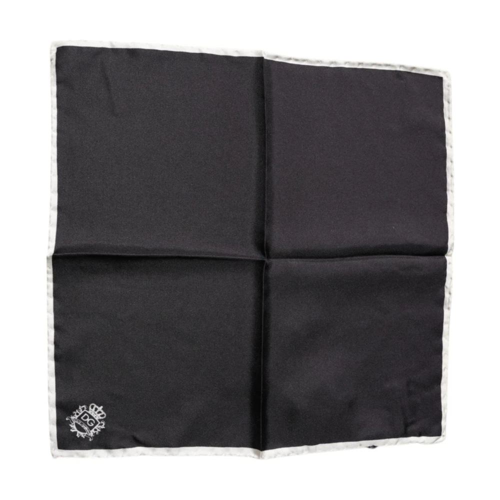 Dolce & Gabbana Men's Black Crown Logo Silk Handkerchief Scarf