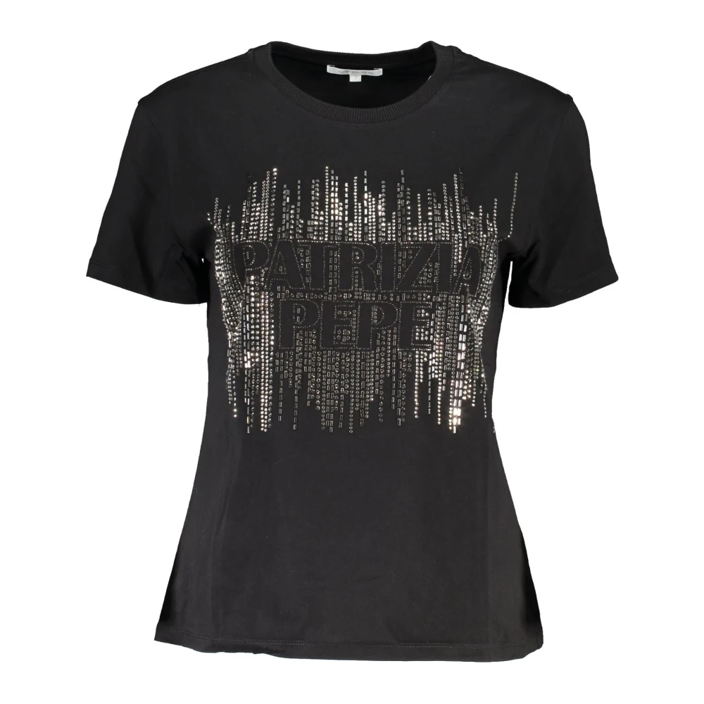 PATRIZIA PEPE Korte Mouw T-shirt Zwart Vrouwen Contrast Logo Black Dames