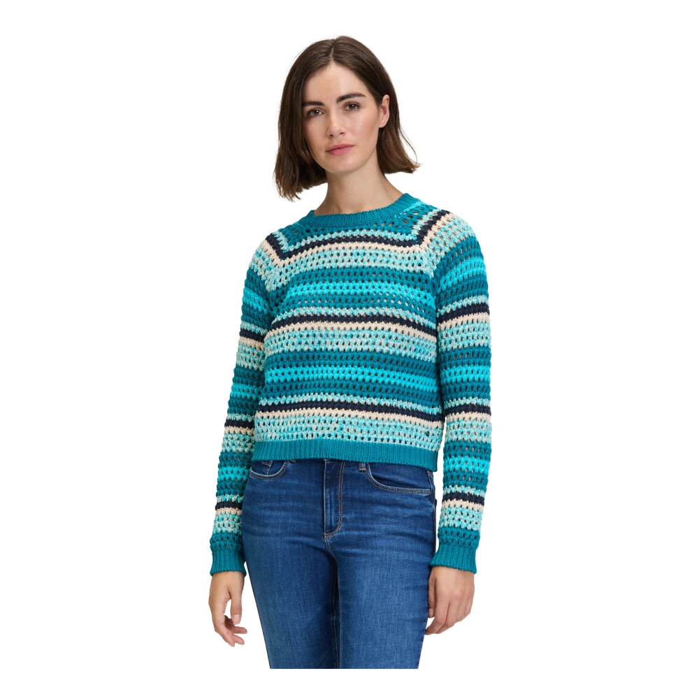 Betty & Co Gestreepte Gebreide Trui Blue Dames
