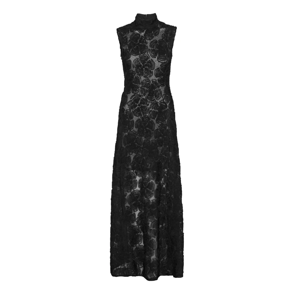 Rotate Birger Christensen Floral Mesh Maxi Jurk Black Dames