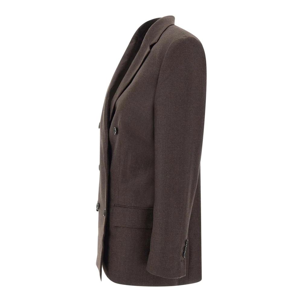 Theory Bruine Wol Boxy Double-Breasted Blazer Brown Dames