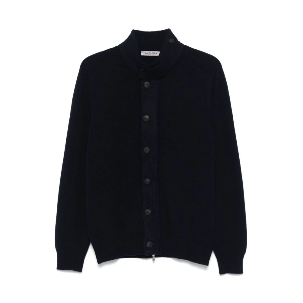 La Fileria Navy Blauw Wollen Gebreid Jack Blue Heren