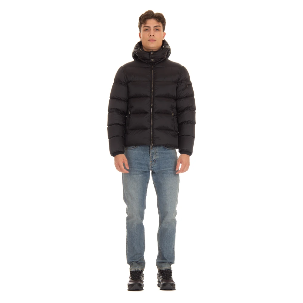 Moorer Zwarte Winterjas met Afneembare Kraag Black Heren