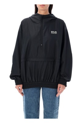 black-windbreaker-with-hood-and-white-logo