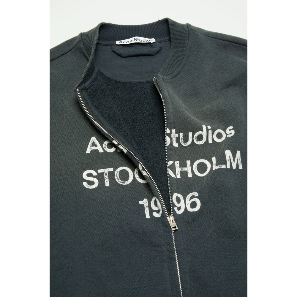 Acne Studios Logo Rits Sweater Distressed Ribbel Zakken Black Dames