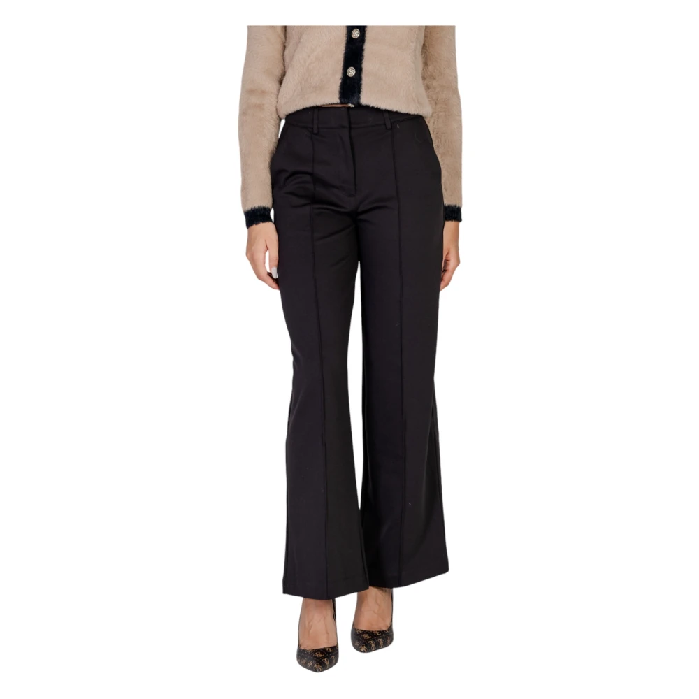 Ichi Women's Black Plain Trousers With Zip Fastening