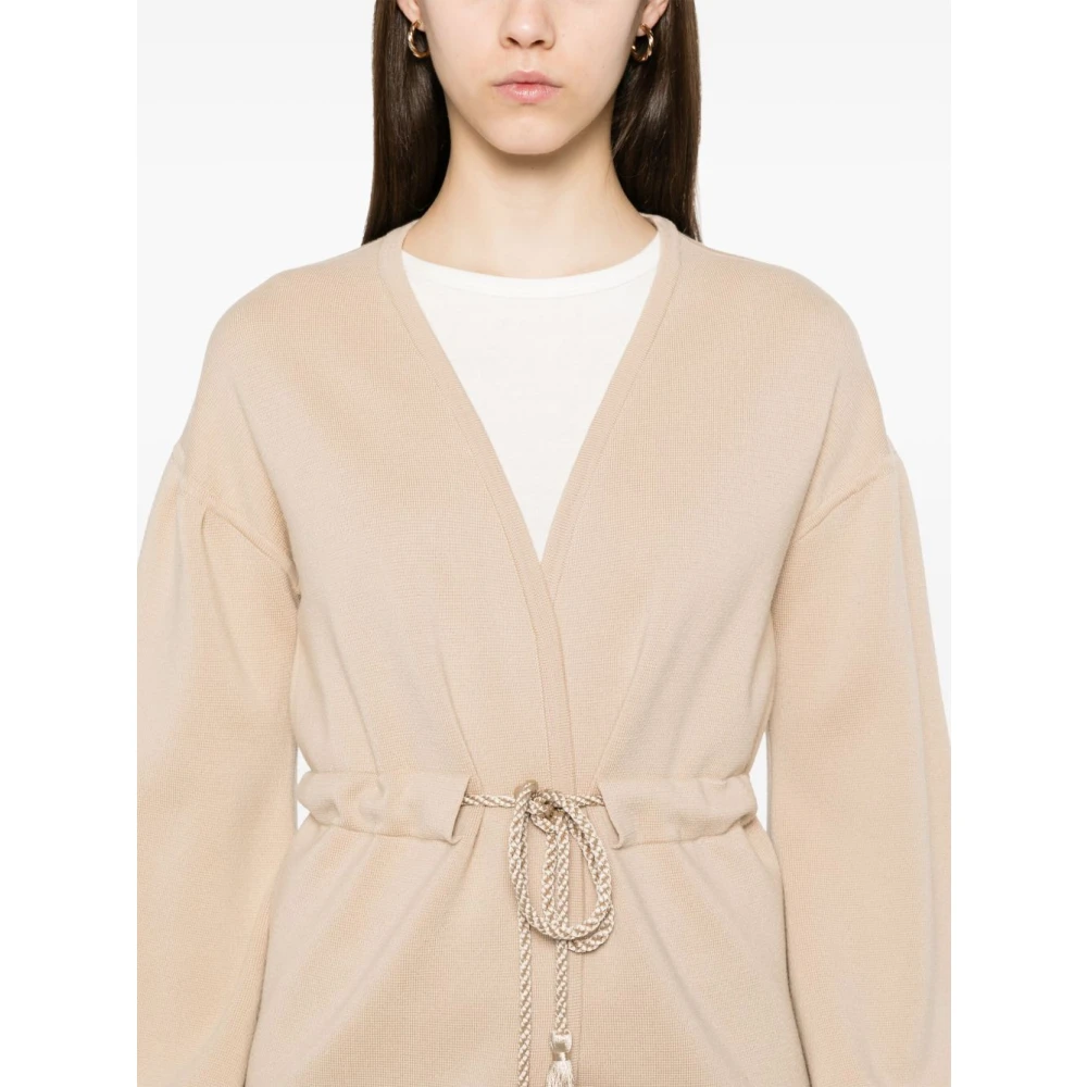 Max Mara Beige V-hals Trui met Trekkoord Taille Beige Dames