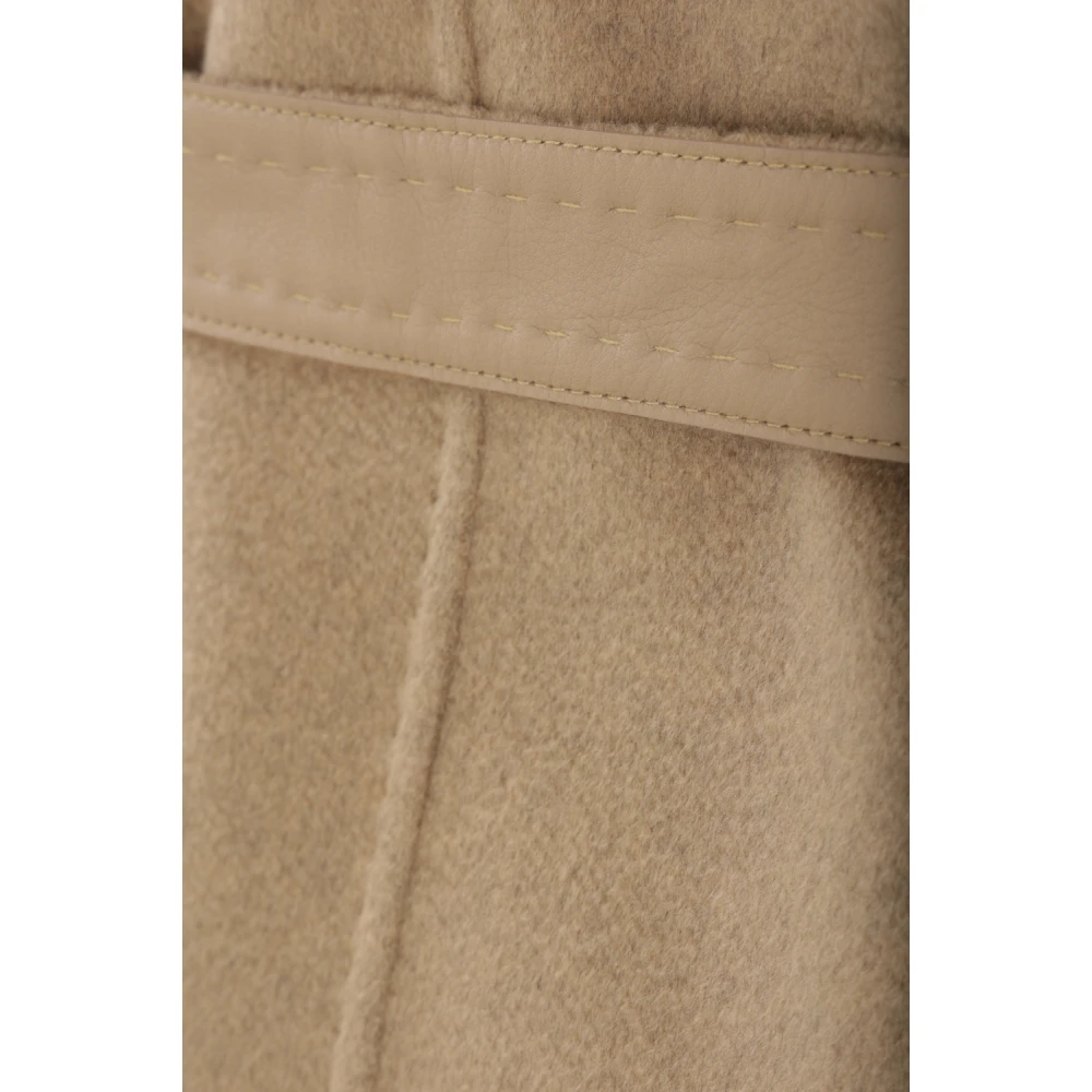 Max Mara Bruine Kasjmier Mantel met Leren Afwerking Brown Dames