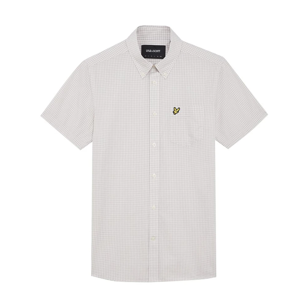 Lyle & Scott LS Geweven Overhemden Korte Mouwen Slim Fit Gingham Overhemd White Heren