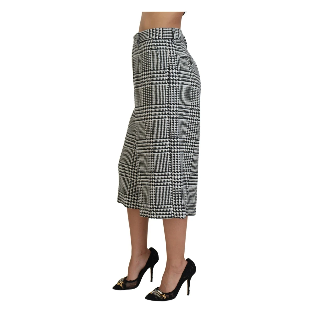 Dolce & Gabbana Grijze Geruite Hoge Taille Wijde Pijp Alpaca Broek Gray Dames